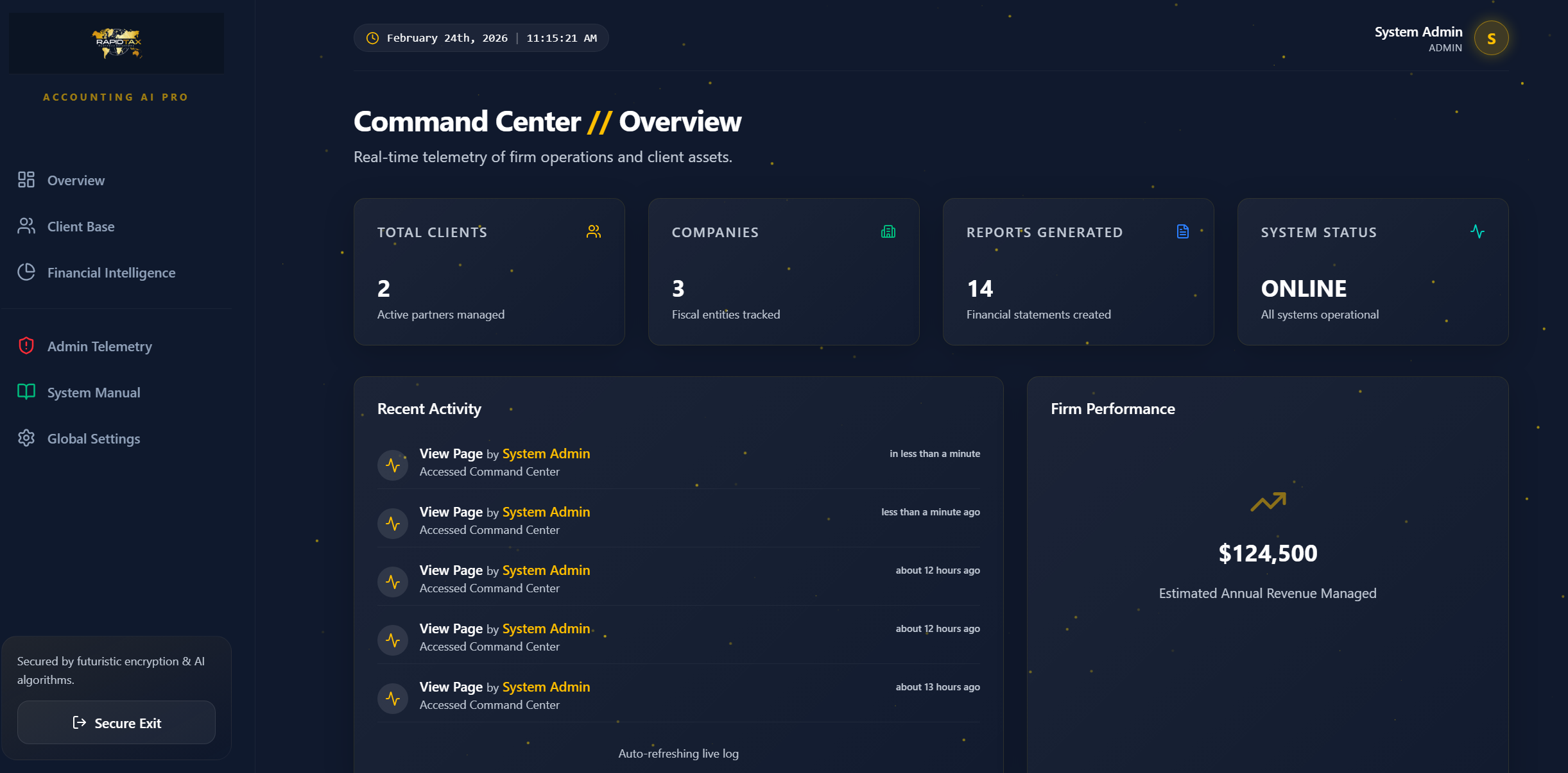 Pantalla de software RAPIDTAX ACCOUNTING